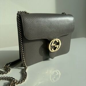 Gucci Dark Gray Leather Crossbody Bag